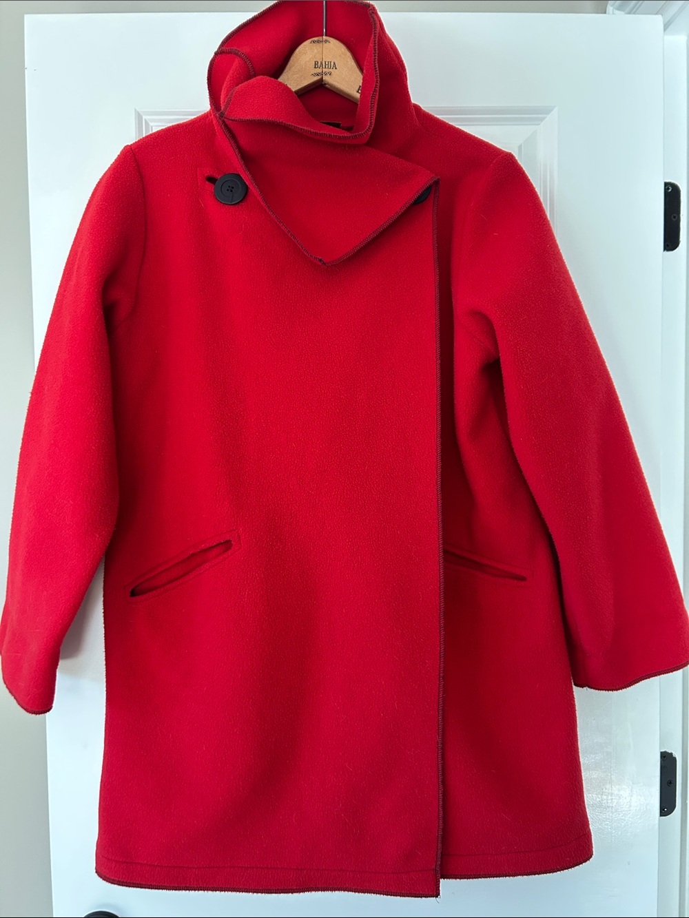Maralyce Ferree Fleece Wrap Coat OVERSIZED Small w MEASUREMENTS Pockets, Red